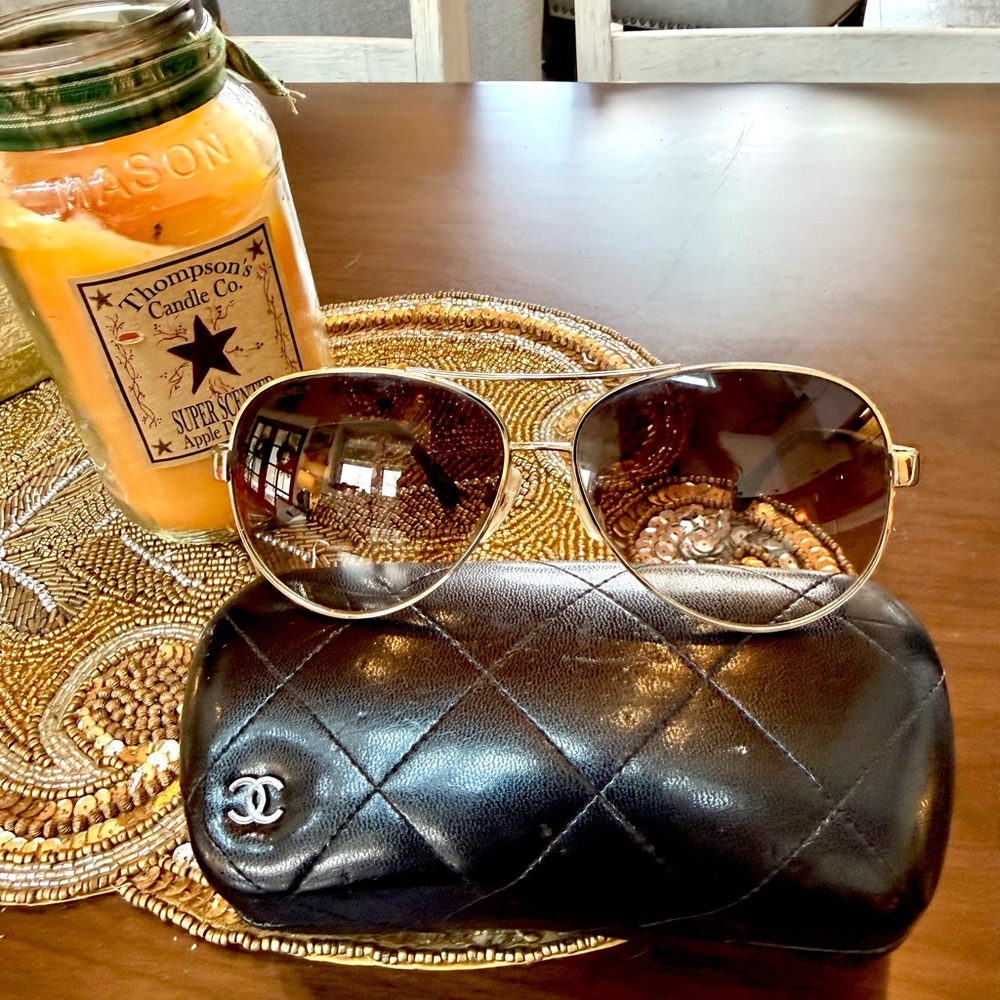 CHANEL - Authentic Pre-Owned Gold/Brown Aviator Sunglasses